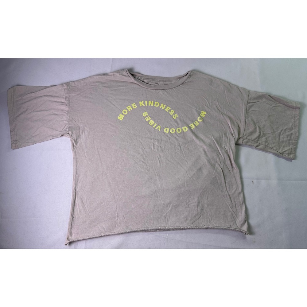 Grayson Threads Womens S‎ Shirt More Kindness Good Vibes Crop Boxy Tee Tan Small